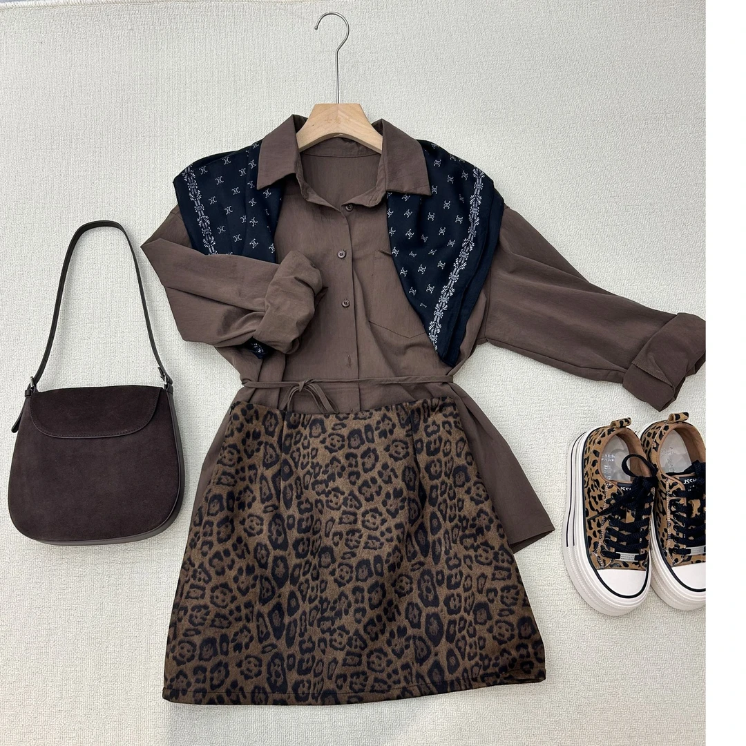 复古豹纹半身短裙女2024秋季新款  高腰显瘦甜辣A字防走光包臀裙