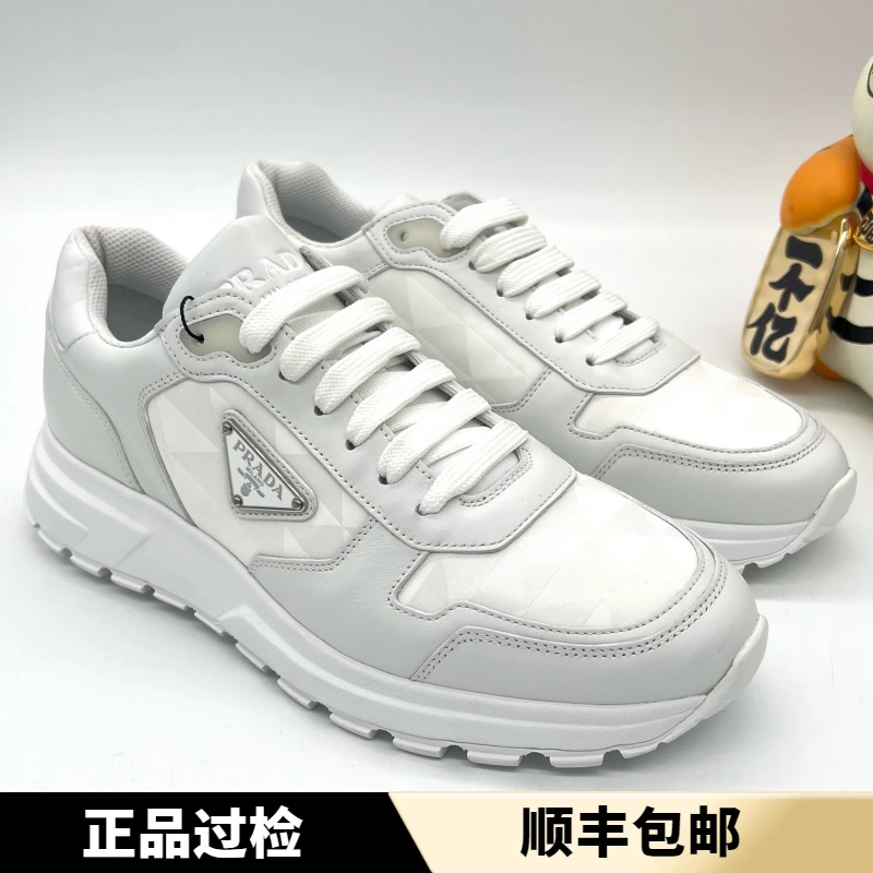 未使用 Prada/普拉达 全新白色格纹 三角标厚底时尚运动鞋 多尺码