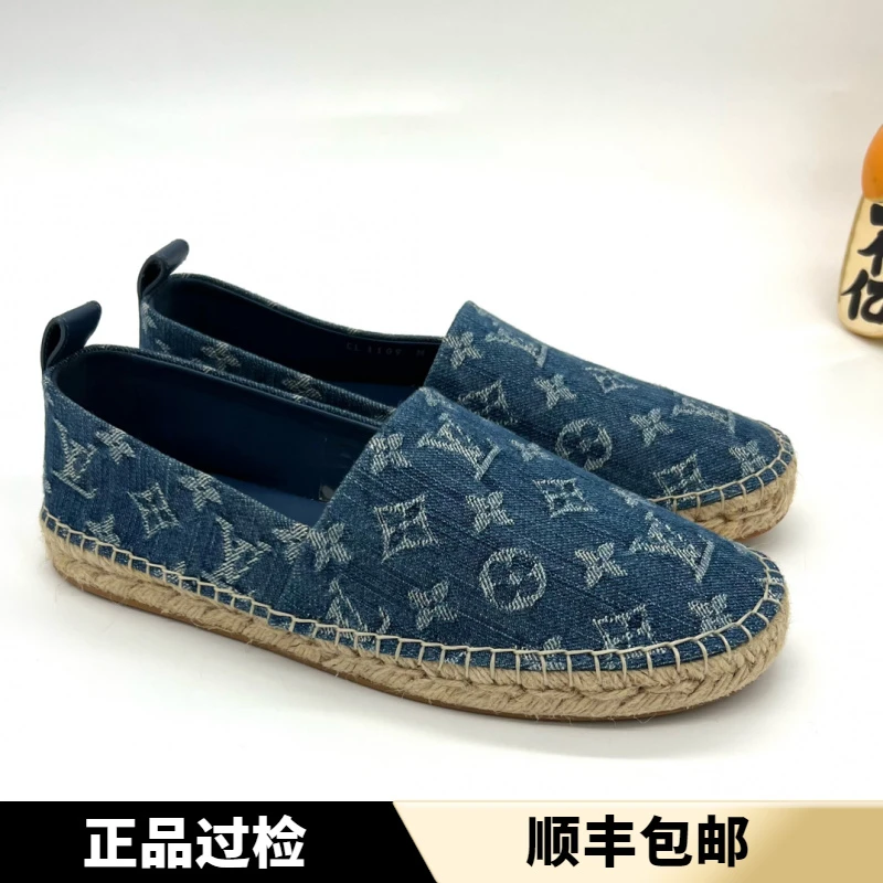 未使用 LouisVuitton/路易威登 全新蓝色帆布满印老花渔夫鞋 38码