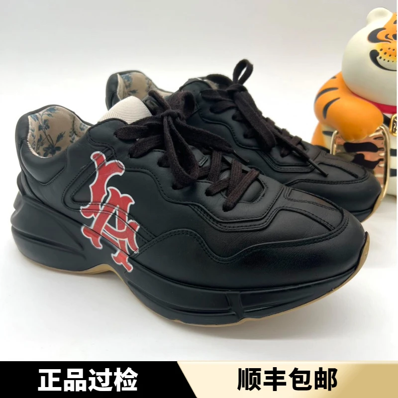 95新 Gucci 古驰 Rhyton系列  “LA” 厚底百搭黑色老爹鞋  40.5