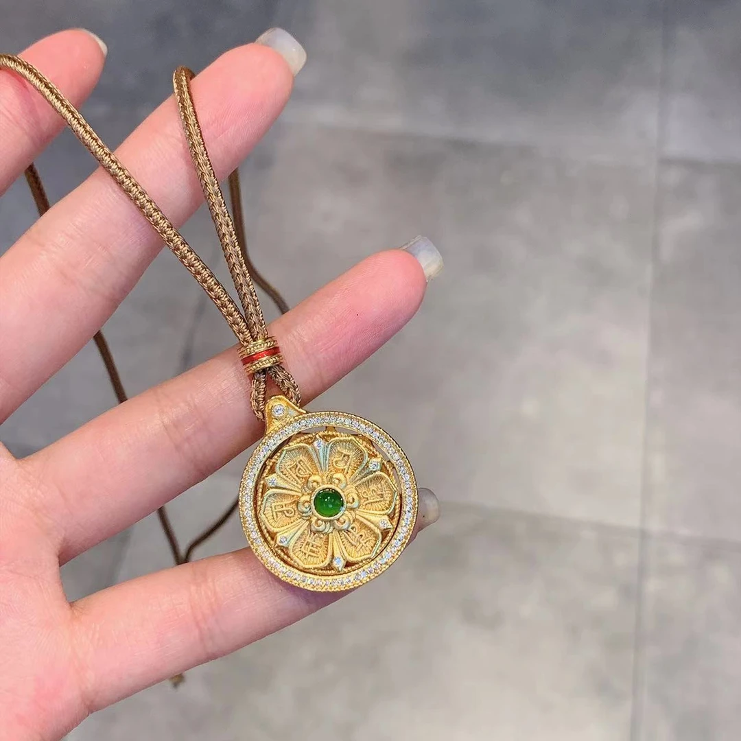 铜合金项链 点钻福运八宝罗盘金刚杵吊坠项链男女情侣