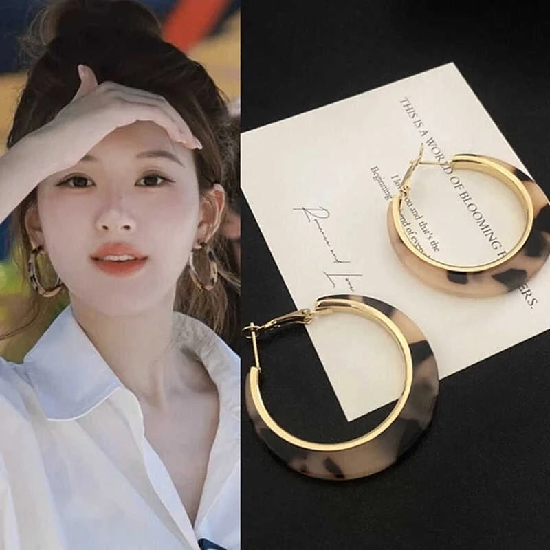 合金耳饰 赵露思同款豹纹圈圈耳复古高级感夸张大耳圈耳饰