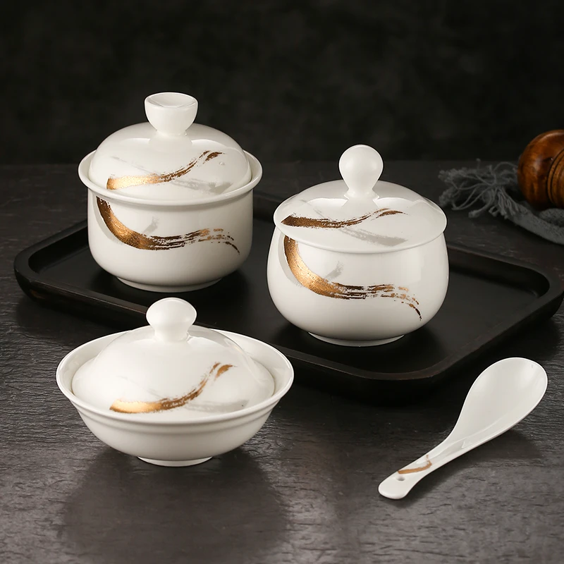 陶瓷炖盅商用带盖隔水炖家用燕窝炖罐小汤盅高档餐厅会所酒店位盅