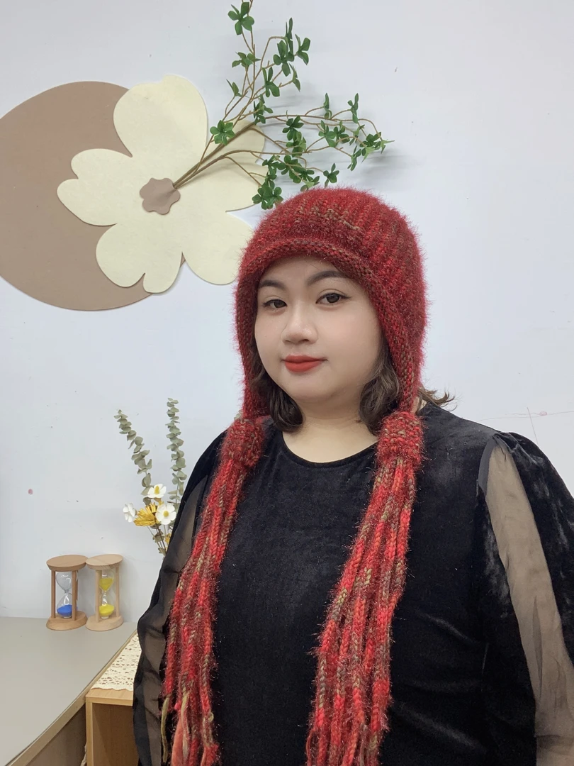 秋冬季新款韩版精致百搭时尚护耳小辫流苏针织帽