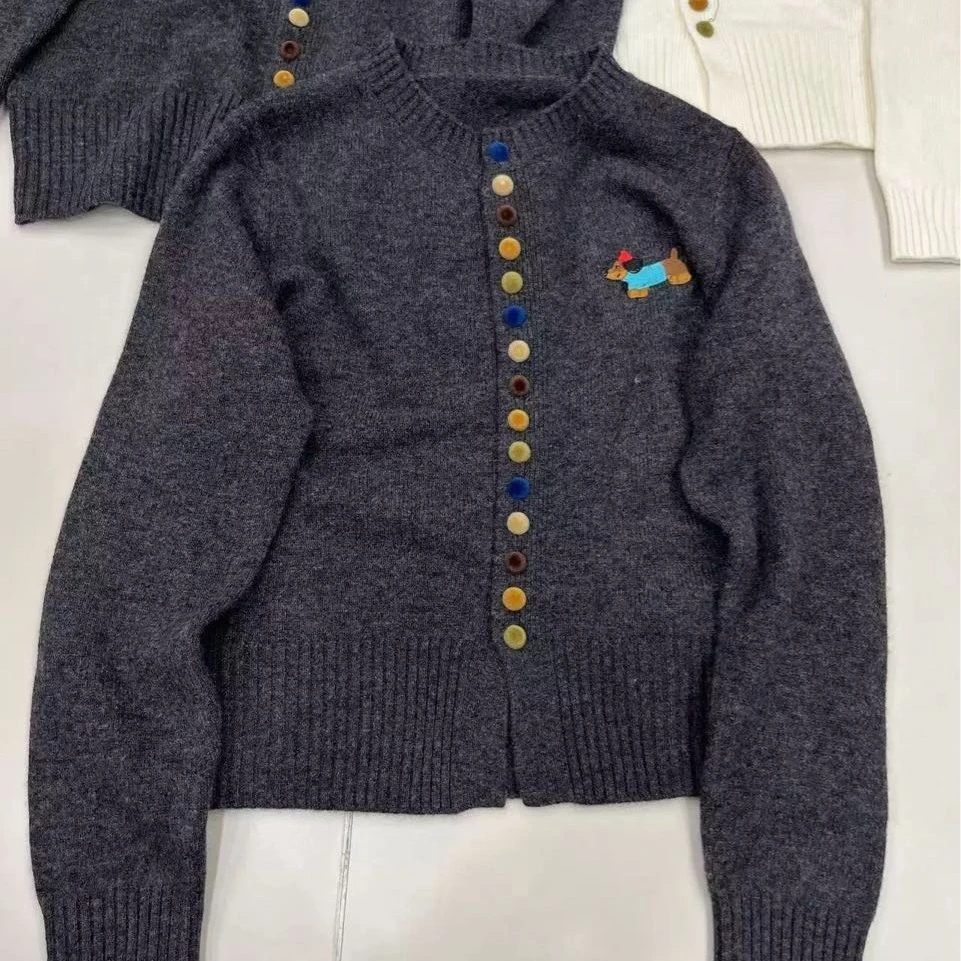 2024新款羊毛小开衫小狗毛衣外套96195#短款百搭时尚