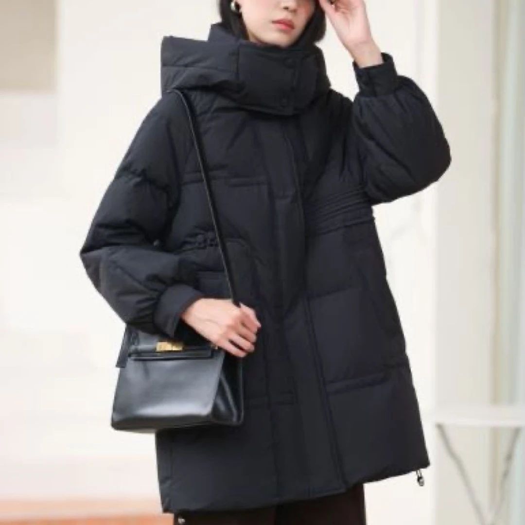 《蒂凡茜》羽绒服连帽厚款中长款冬季过膝保暖短款女装休闲23288#