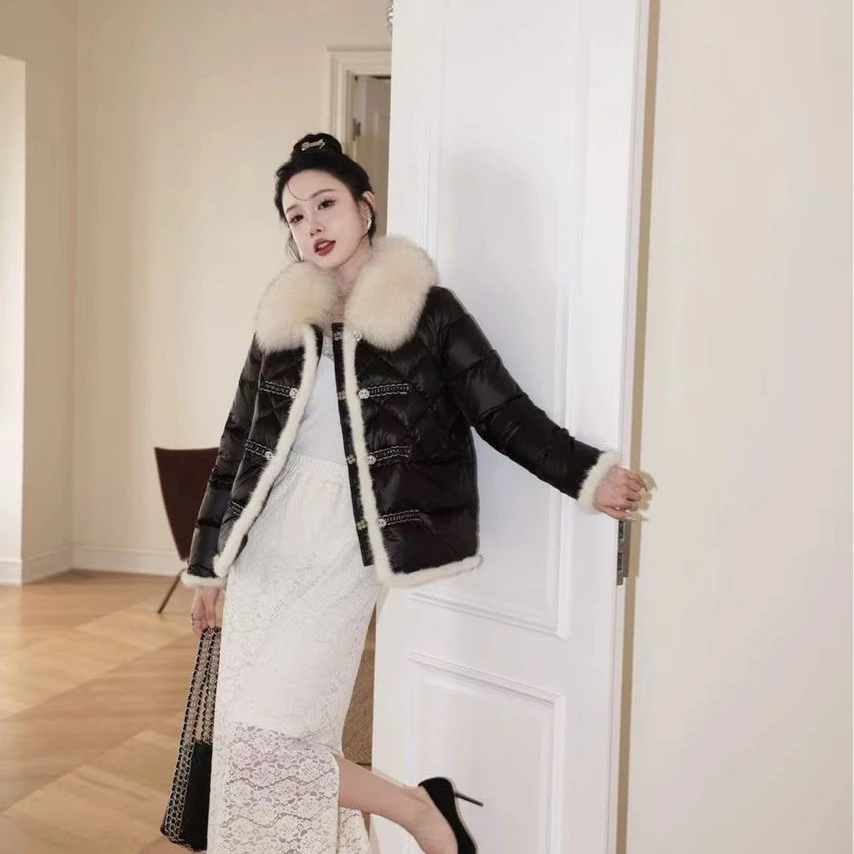 常规款女装皮毛一体大毛领加厚短款羽绒服欧美风常规轻奢网红996#