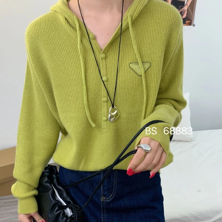 连帽羊毛针织衫女秋冬季显瘦纯色百搭休闲上衣68883#