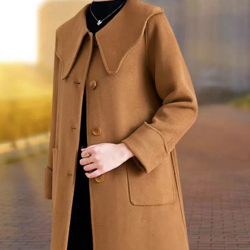 孤品娃娃领毛呢外套外套气质百搭中长款毛呢22906#