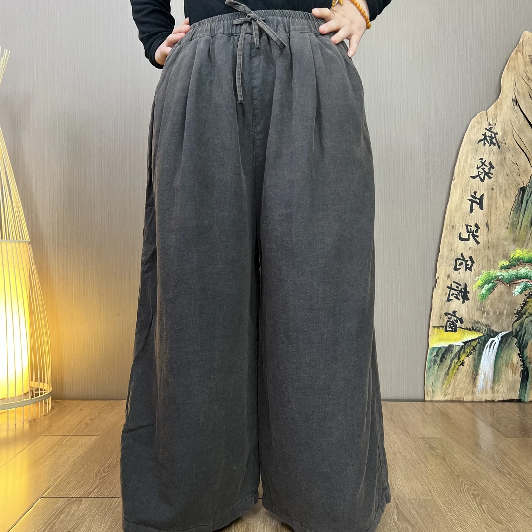 冬季新款M7152炒色做旧休闲直筒阔腿裤百搭复古松紧腰保暖棉裤