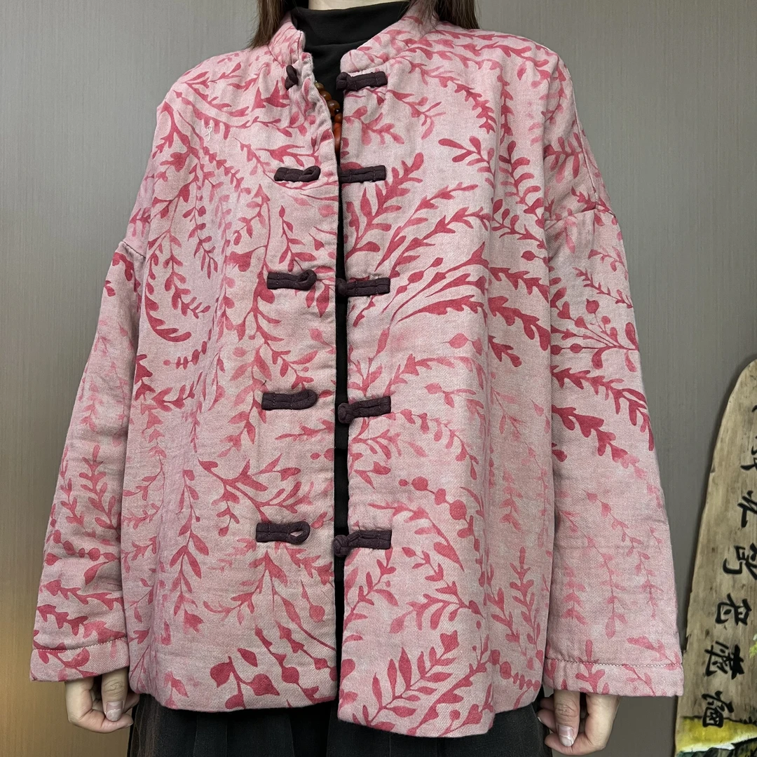 冬季新款3056炒色做旧复古中式中国风立领盘扣保暖棉衣