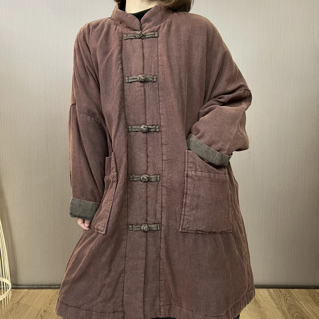 冬季新款7124炒色做旧时尚复古中式立领盘扣休闲宽松保暖棉衣