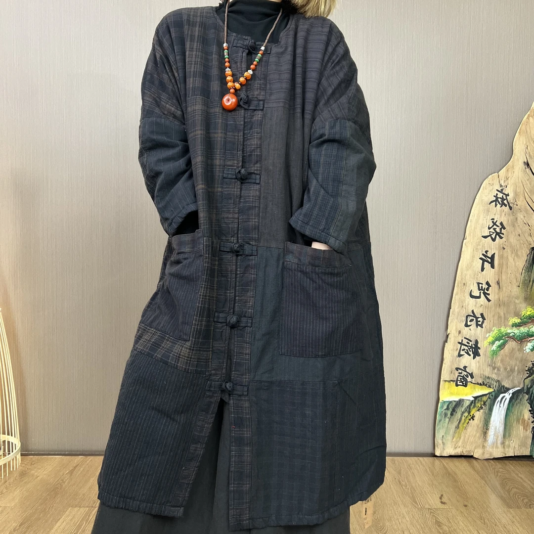 冬季新款5238炒色做旧复古加厚休闲百搭拼接盘扣保暖时尚棉衣