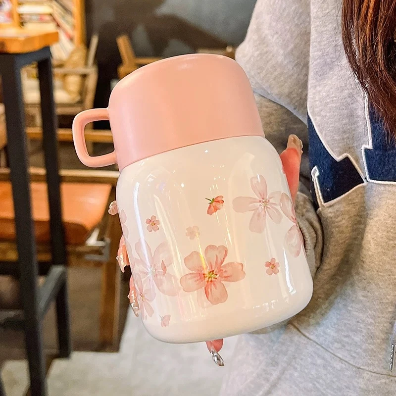 304不锈钢内胆樱花图案便携焖烧杯