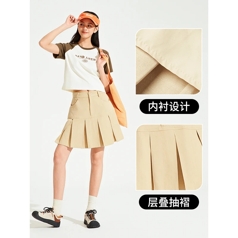 热风2024年夏季新款女士低腰百褶裙F14W4602显瘦半身裙女装半身裙