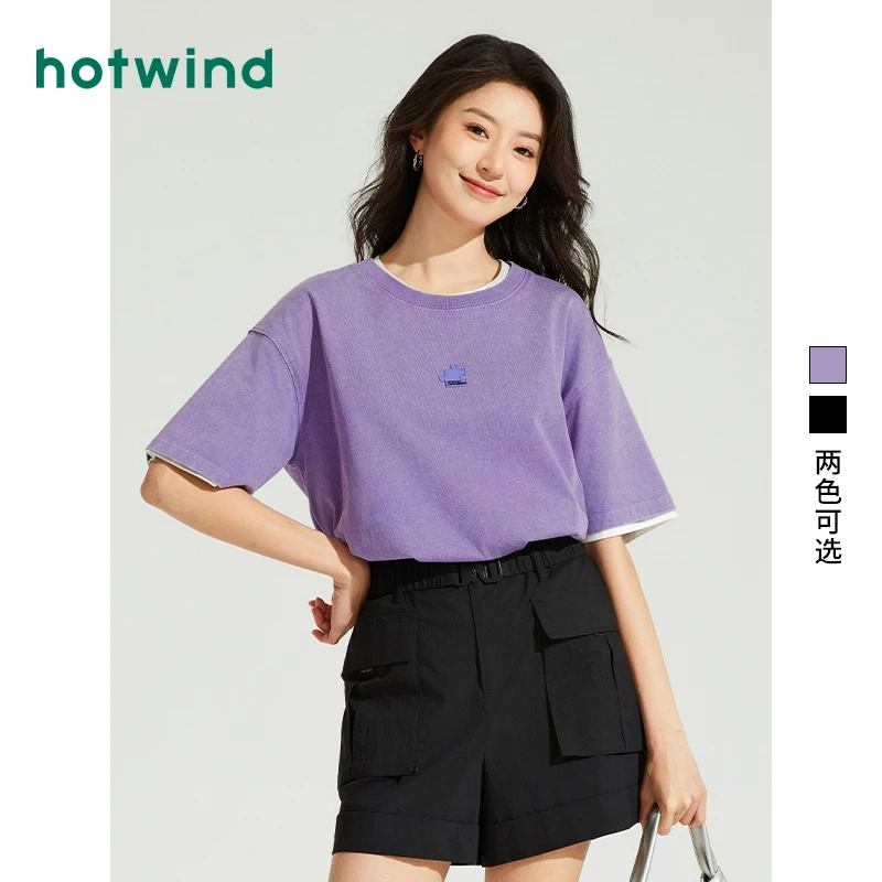 热风2024年夏季新款女士水洗感短T恤F01W4216
