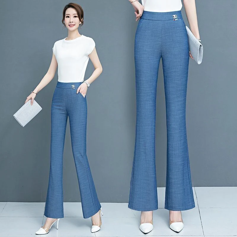 小个子八分天丝牛仔微喇裤夏季薄款九分矮个子高腰显瘦女士裤子