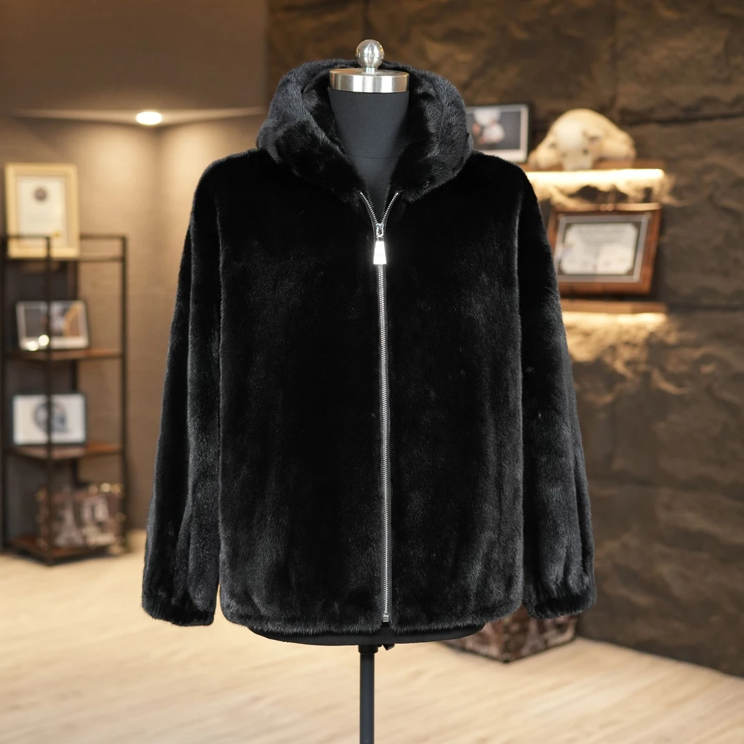 【佐奥云顿】宝嘉美顺毛连帽23001男款潮流冬季水貂外套时尚拉链