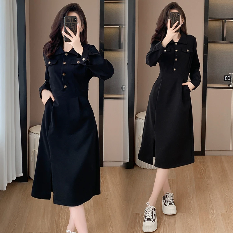 减龄高级感赫本风卫衣连衣裙2025秋冬设计感法式优雅气质显瘦长裙