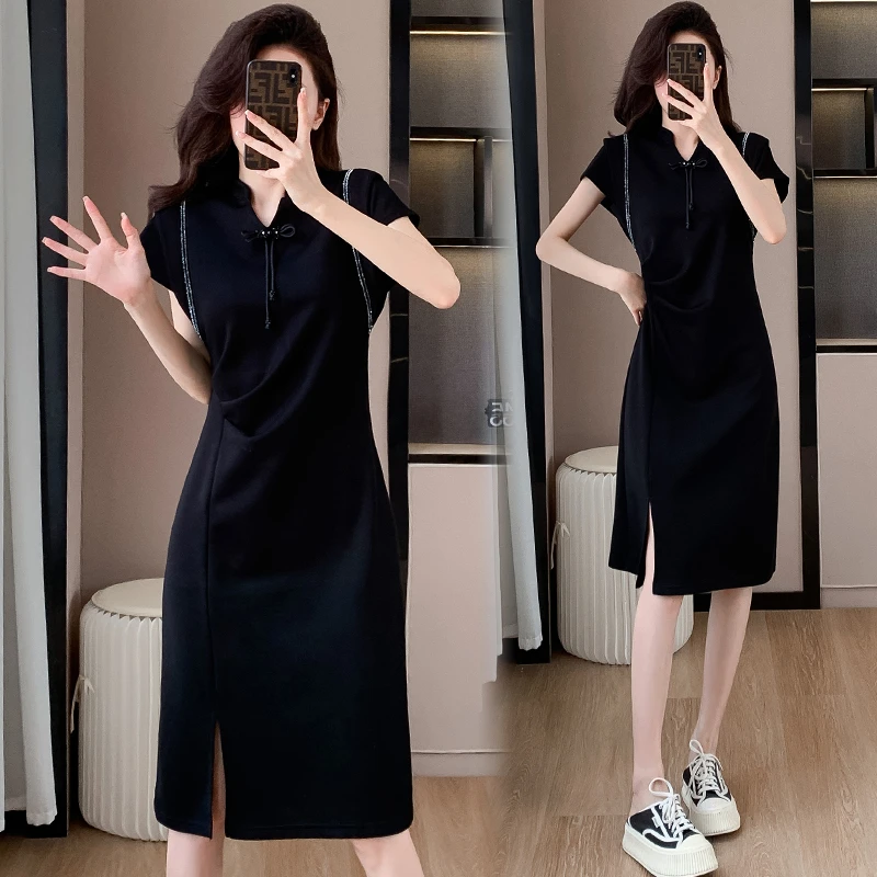 2024年蝴蝶结V领设计时尚宽松气质显瘦收腰显瘦连