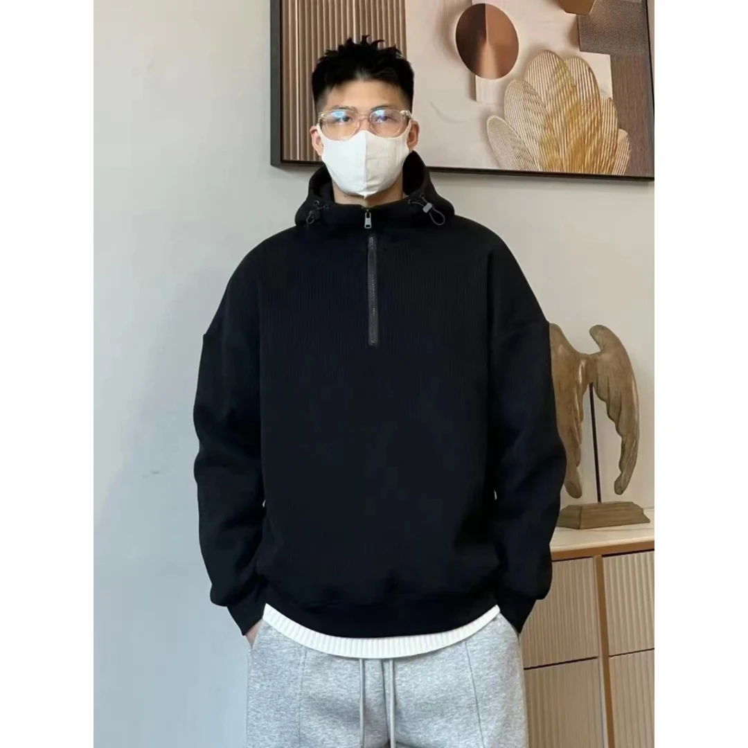 IGIM美式半拉链高领男士卫衣秋冬加厚纯棉百搭长袖T恤外套上衣