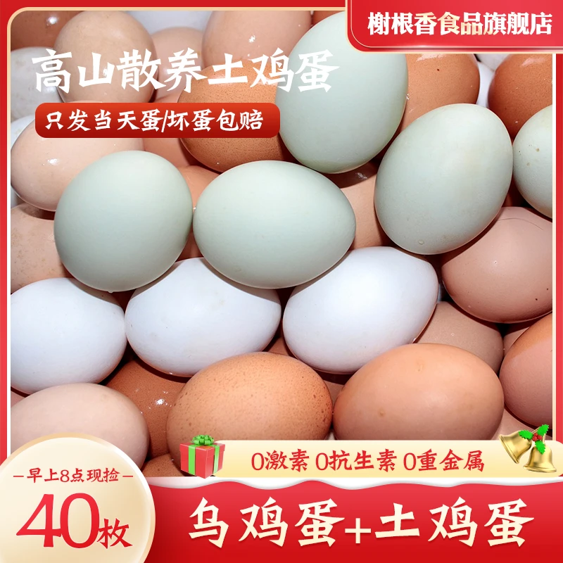 【双拼土鸡蛋】20枚乌鸡蛋+20枚土鸡蛋每天现捡现发五谷喂养草鸡蛋