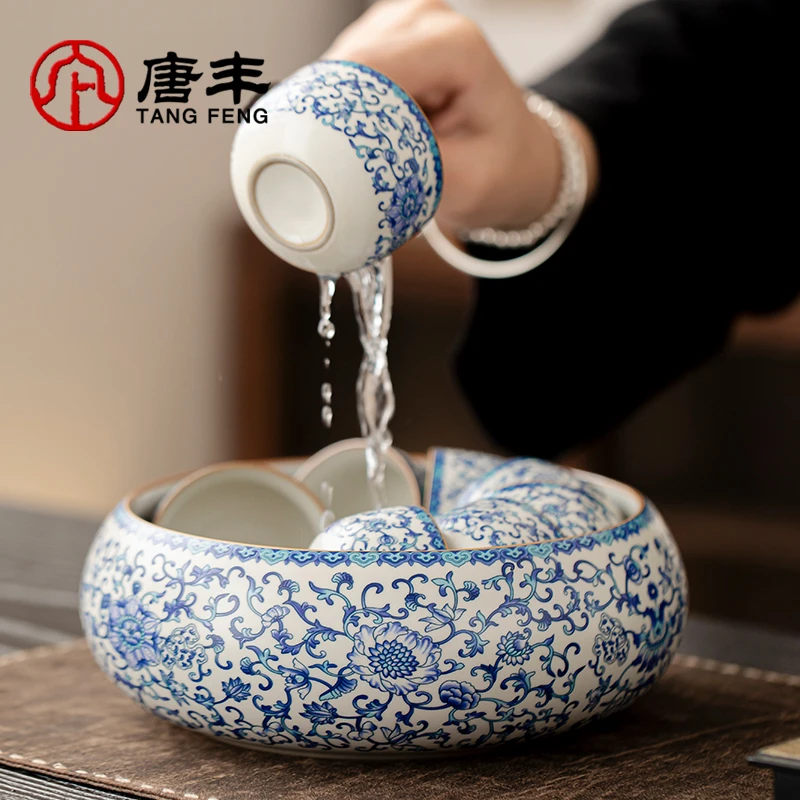 唐丰青花汝窑茶洗家用大号建水新中式国风水盂水洗杯洗茶缸收纳碗