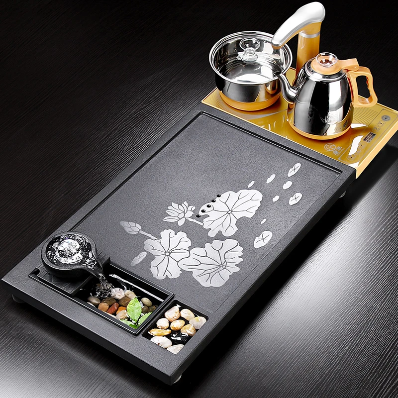 唐丰乌金石茶盘带电磁炉烧水全自动家用茶具办公会客茶台干泡大号