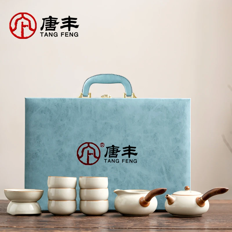 唐丰汝窑侧把壶茶具套装家用办公高端喝茶2025新款礼盒装干泡茶道
