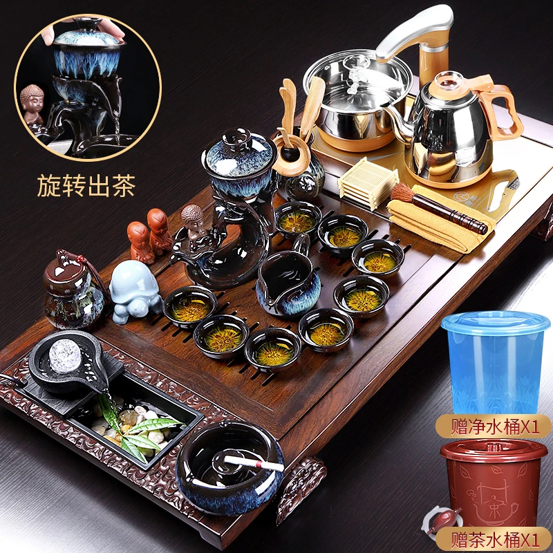 唐丰黑檀木茶盘家用紫砂茶壶自动茶具套装懒人泡茶器茶道茶台整套