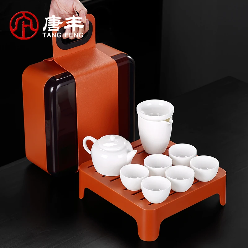 唐丰羊脂玉瓷功夫茶具套装轻奢家用井栏壶手工高端简约中式礼盒装