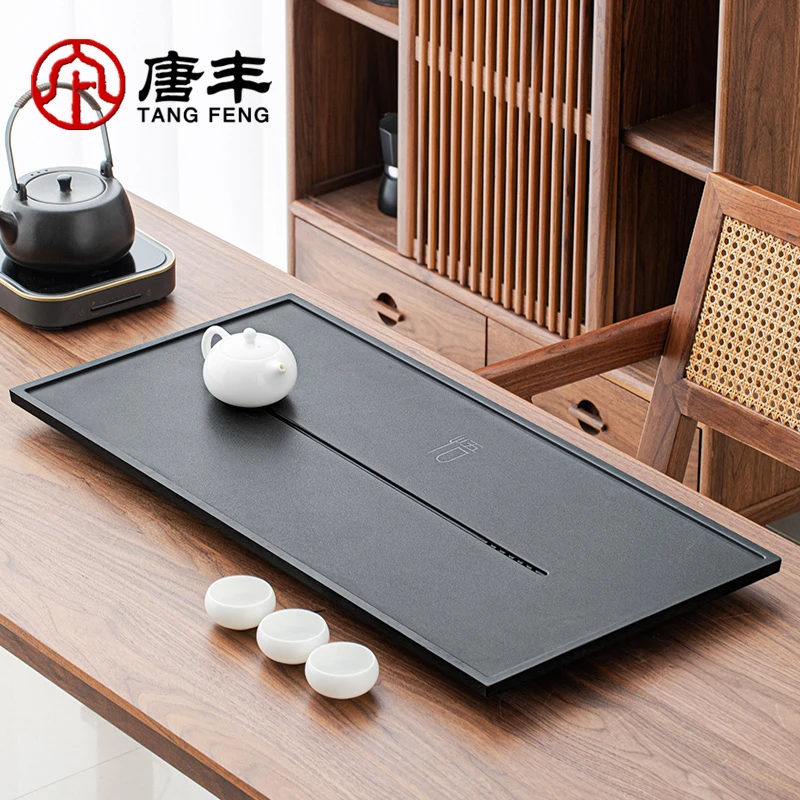 唐丰简约现代茶盘家用整块人造石办公室干泡盘带排水新中式茶台