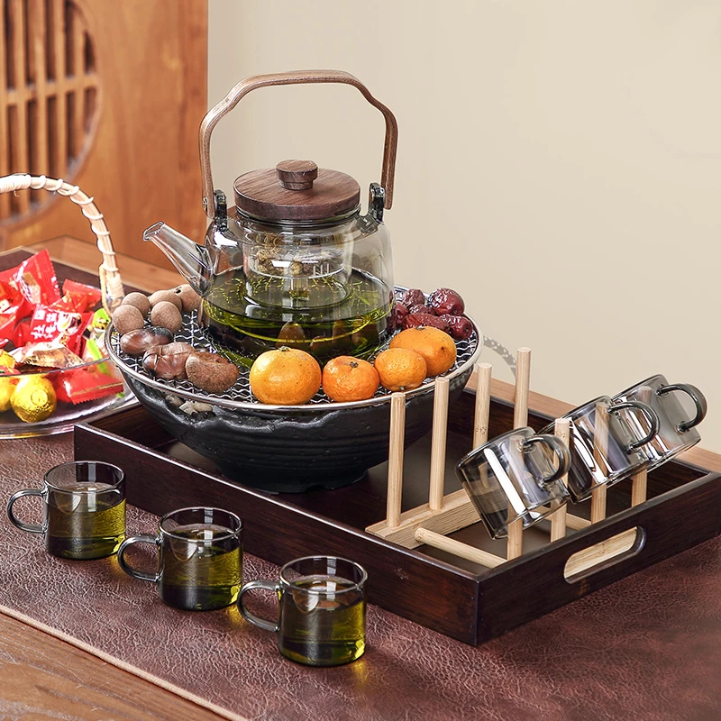 围炉煮茶烤火炉套装家用新中式煮茶电陶炉玻璃茶壶围炉煮茶