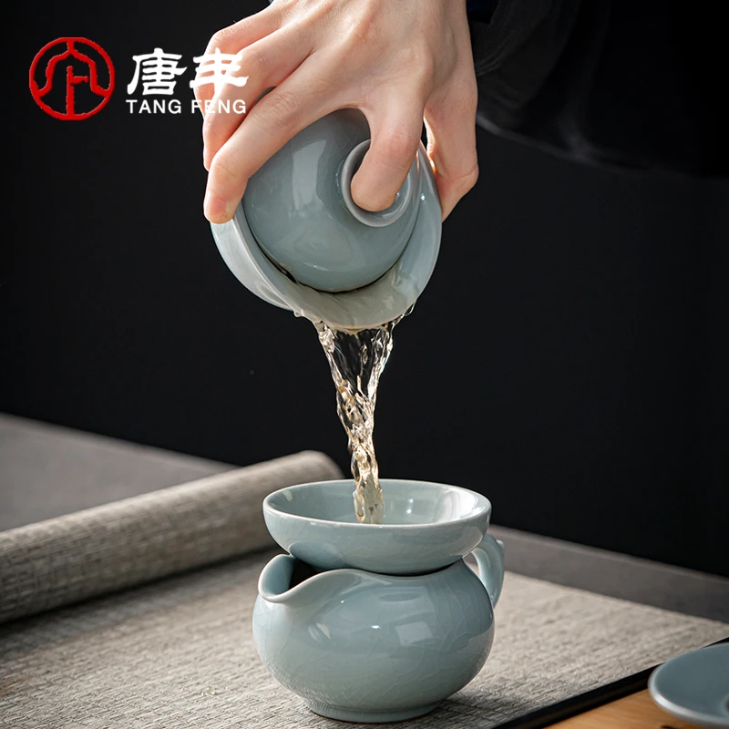 唐丰泡茶盖碗单个家用大容量三才碗茶杯汝窑八宝茶碗功夫冲茶开片