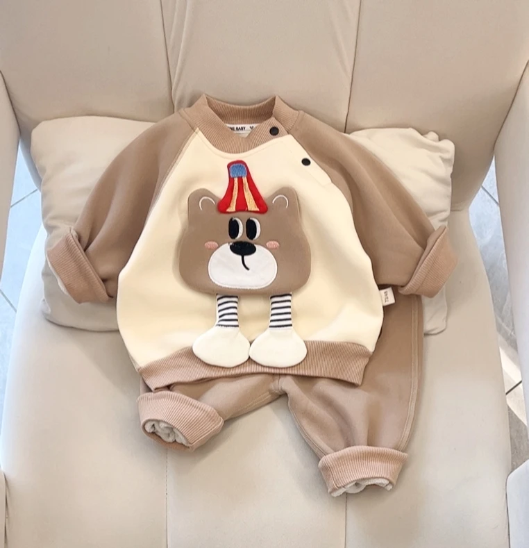 2024宝宝无骨加绒卫衣卫裤两件套百搭婴儿保暖二件套运动套装