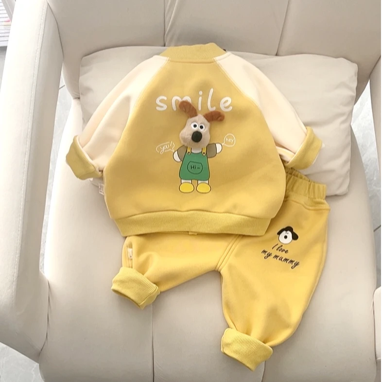 新款宝宝分体套装奥粒绒立体小狗套装外穿衣服加绒保暖