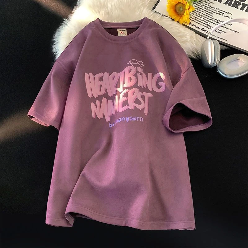 编码拍300-399短袖t恤女ins宽松大码中长款上衣显瘦