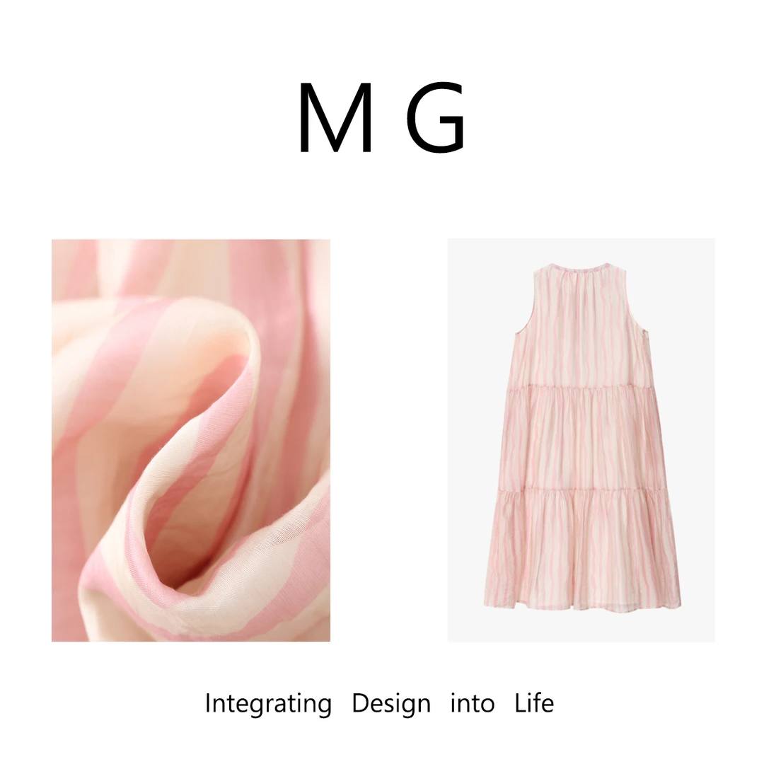 【MG】桃夭  新款定制竖纹蜜桃色无袖背心裙女连衣裙DG3-8809