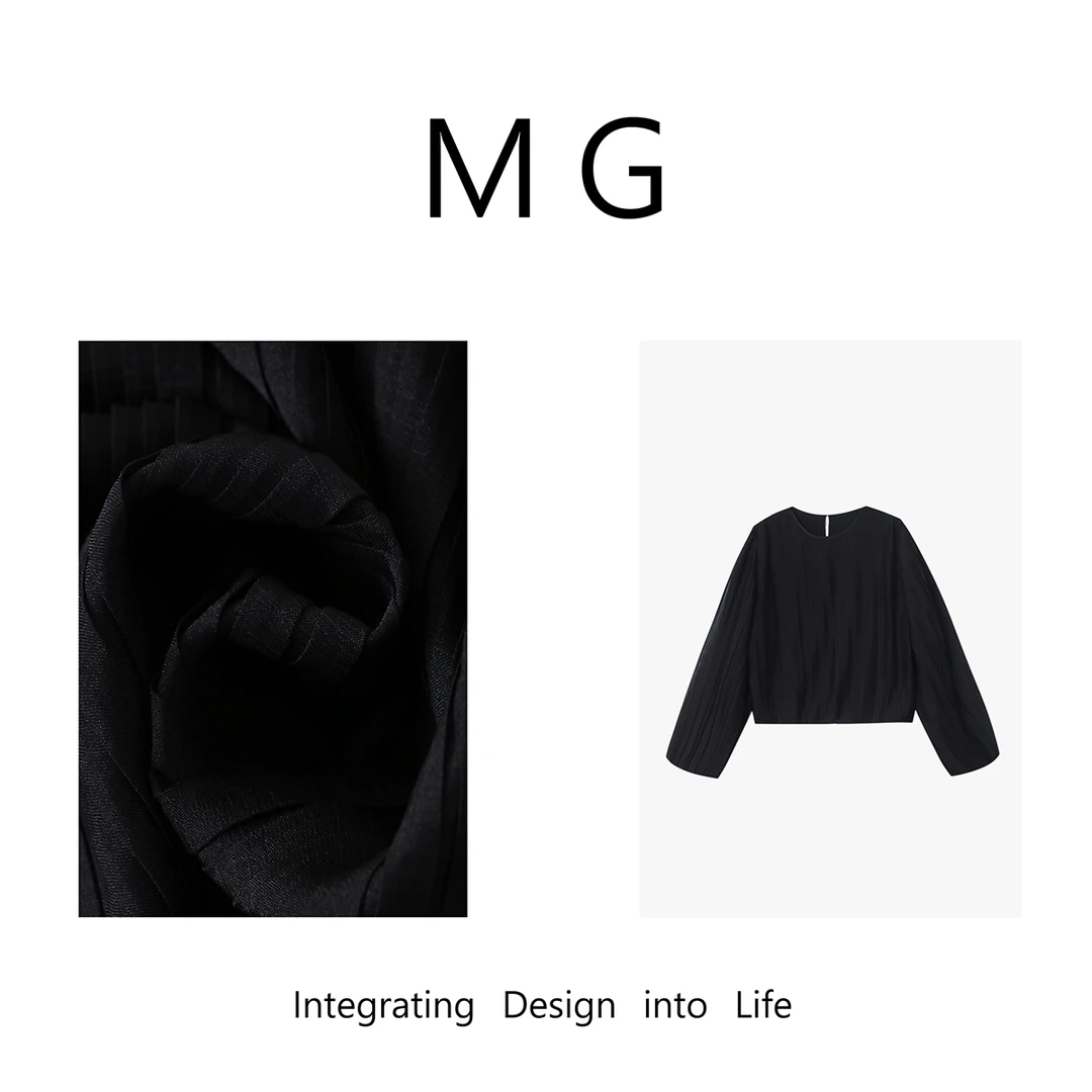 【MG】三宅上衣  新款品牌设计时尚宽松长袖圆领衬衫YJ-23405