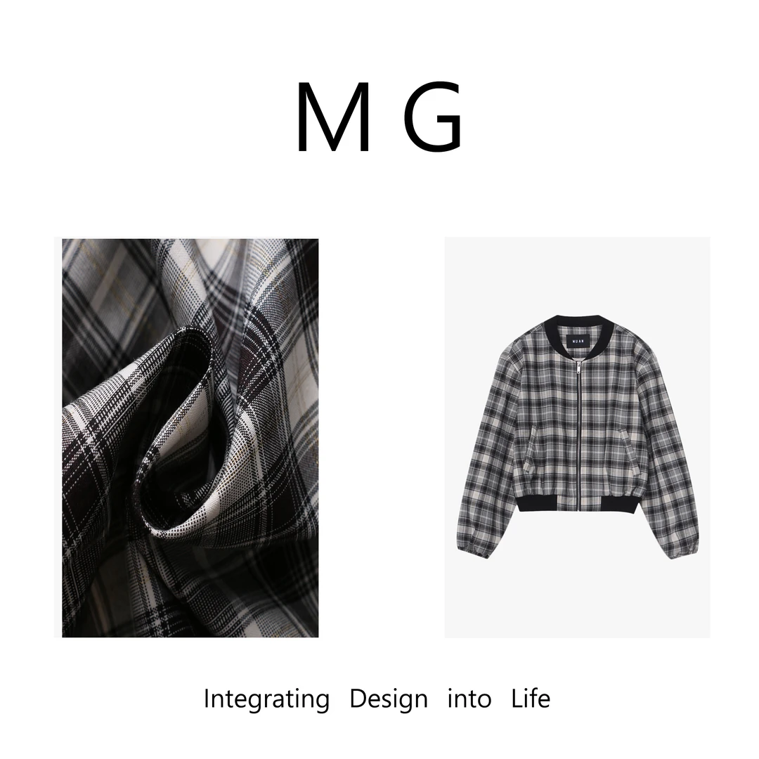【MG】美式格纹  新款品牌设计复古拼接撞色格纹外套女YJ-23075