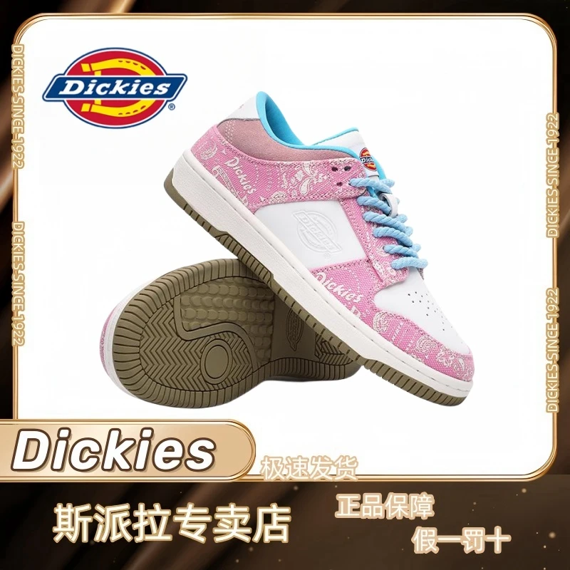 Dickies女鞋牛仔粉板鞋男四季透气低帮小白鞋女腰果花涂鸦运动鞋