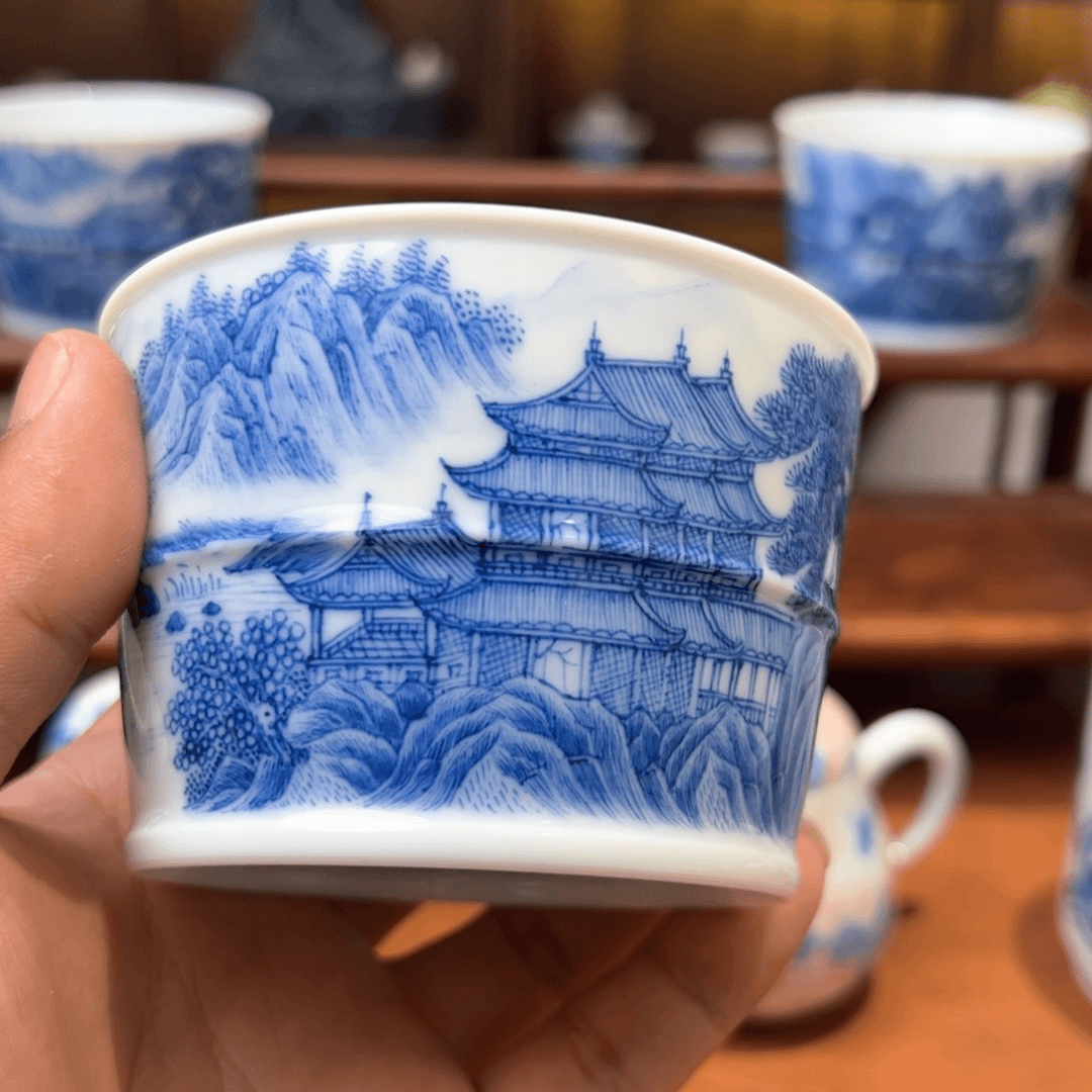 玉泥亭台楼阁山水杯