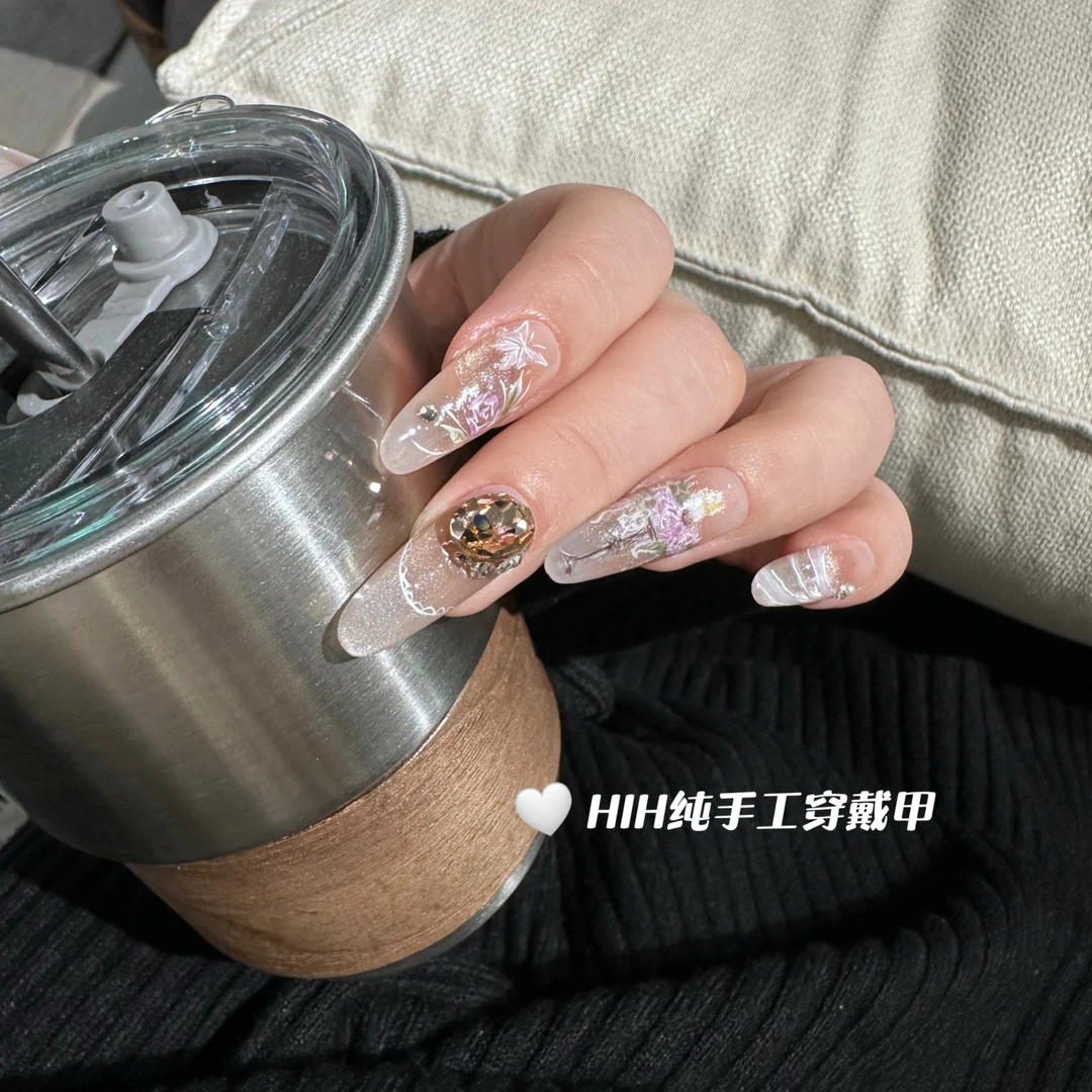 ❀花影烛台❀纯手工穿戴甲纯欲新款心动手绘裸色气质手绘时尚推荐