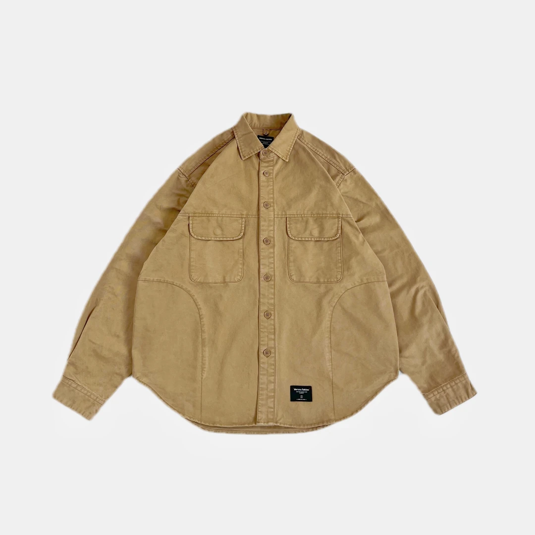 秋冬三色水洗做旧重磅阔版衬衫百搭纯色日系复古#0012