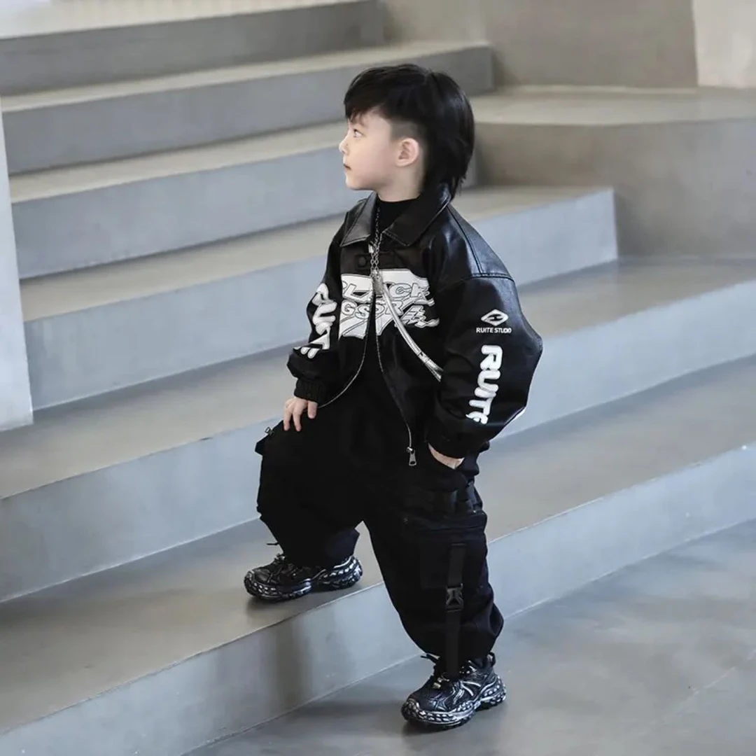 男童皮夹克男童机车风皮衣男童上衣春秋夹克外套男潮酷男童外套