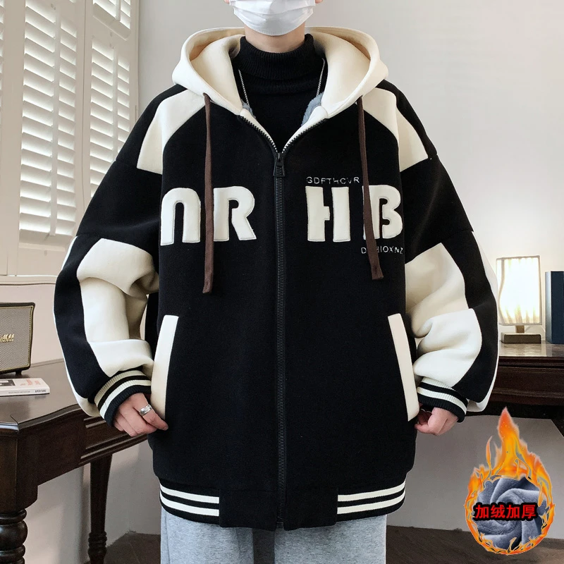 奥粒绒外套男士2023冬季新款颗粒绒棉衣青年加绒加厚宽松潮牌棉袄