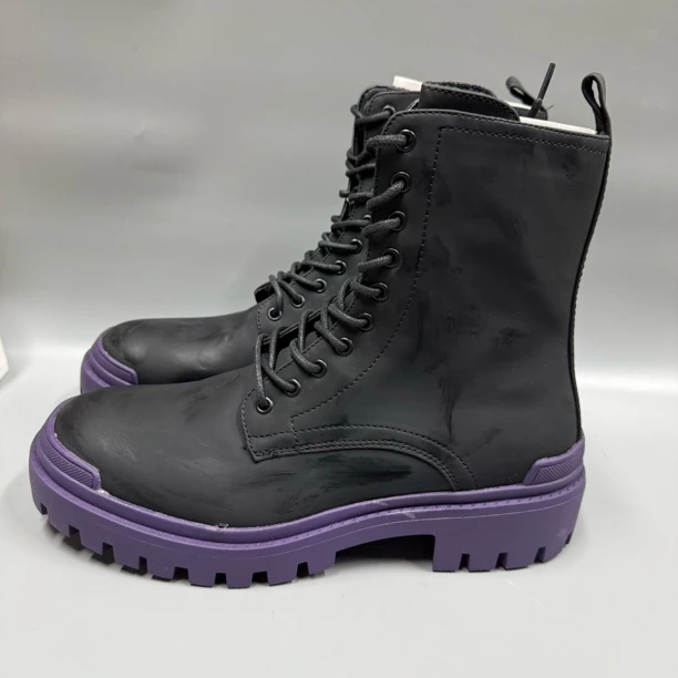 全新未使用  2291 紫底 厚底款 高帮系带 拉链 男靴
