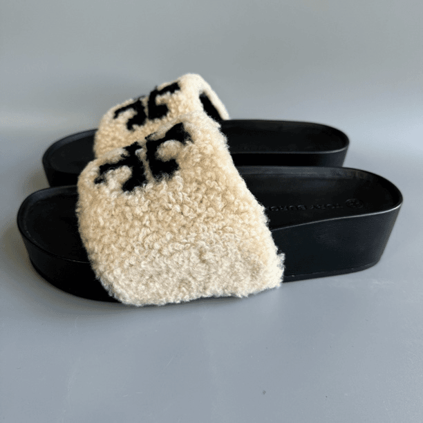 全新未使用 TORY BURCH/汤丽柏琦 028拖鞋坡跟 真毛 拖鞋大码清