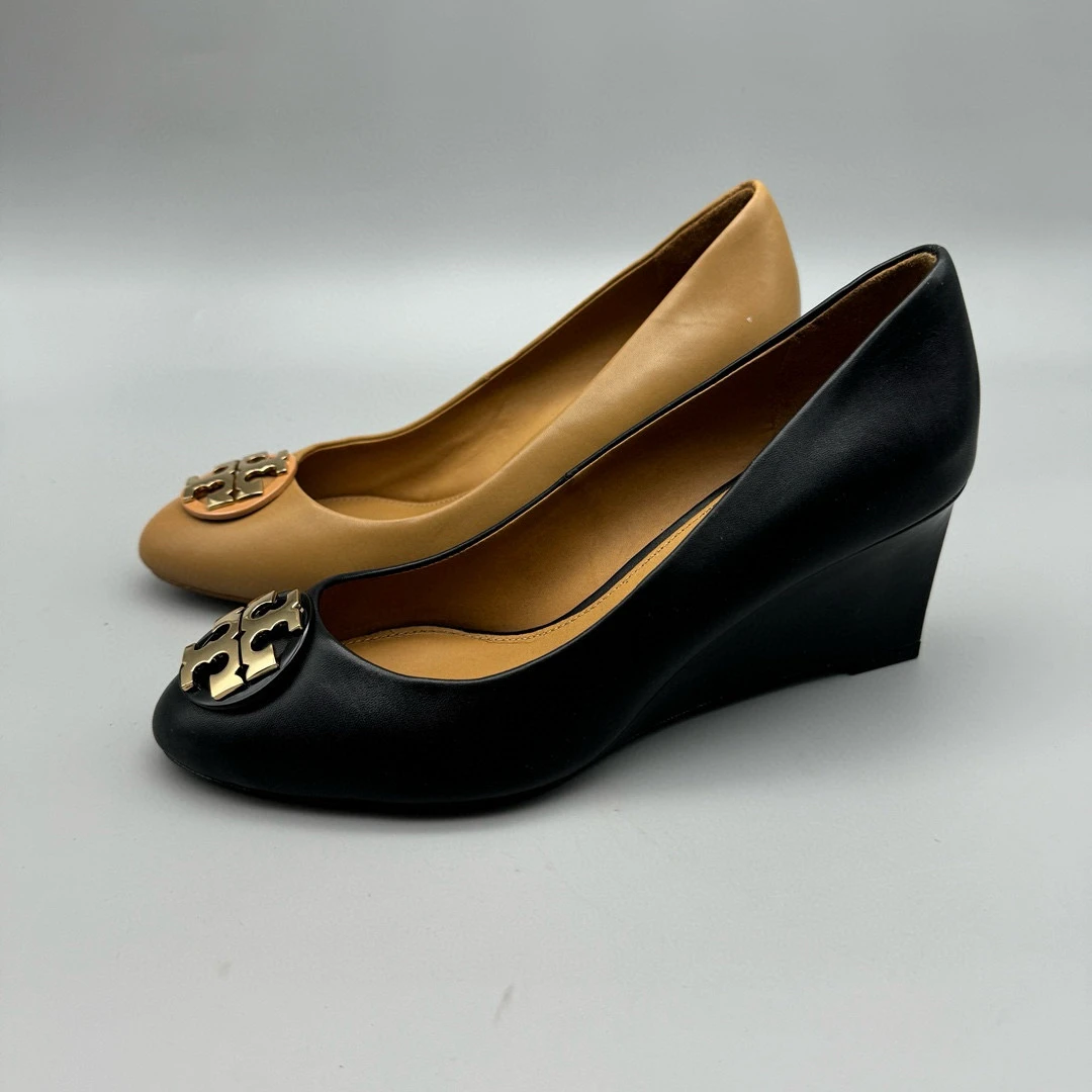 全新未使用 TORY BURCH/汤丽柏琦 坡跟牛皮单鞋 1235圆扣 女单鞋