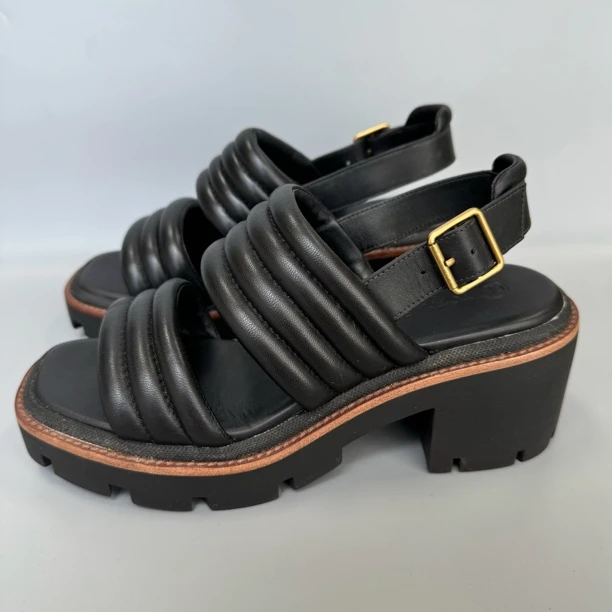99新 TORY BURCH/汤丽柏琦 534二带 厚底粗跟增高 系扣 女士凉鞋
